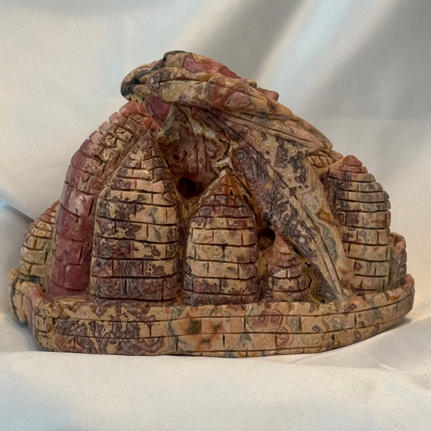 Handcarved Rhodocrosite Dragon and Castle