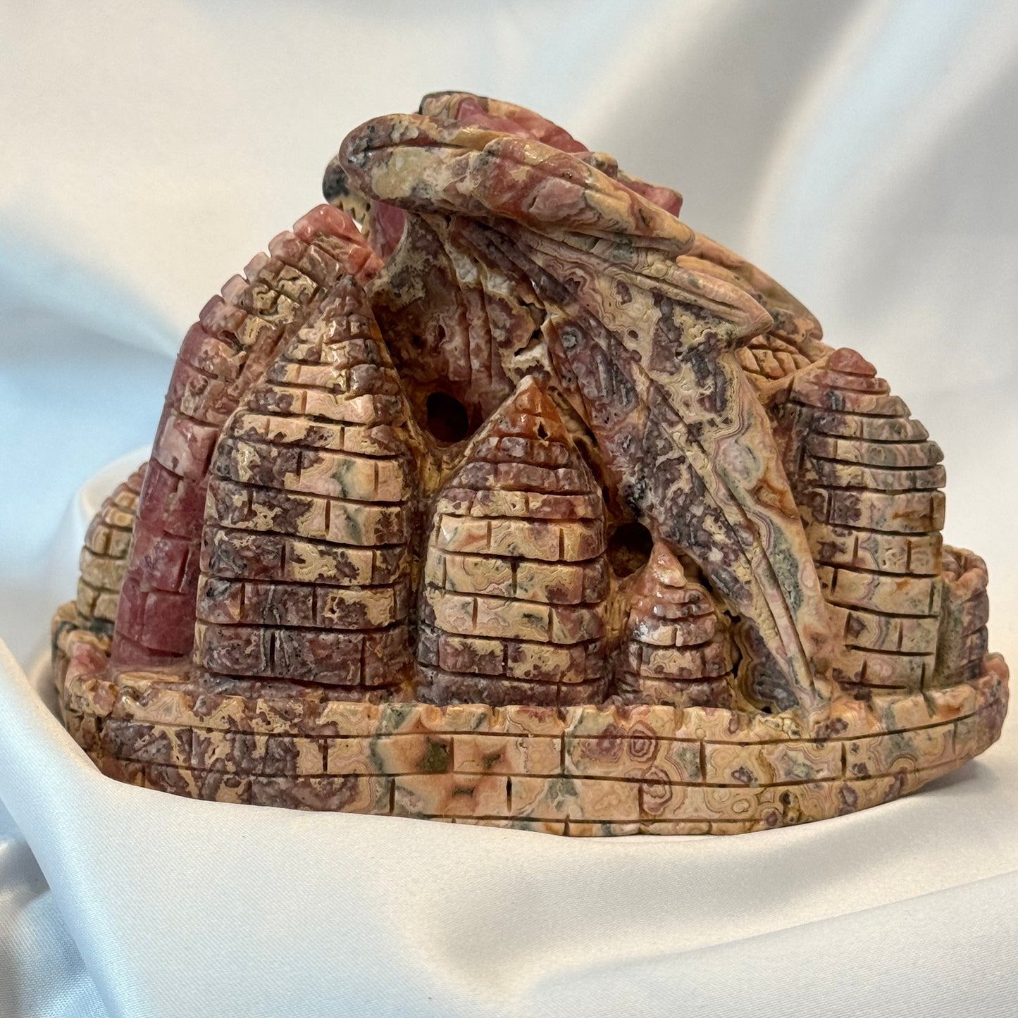 Handcarved Rhodocrosite Dragon and Castle
