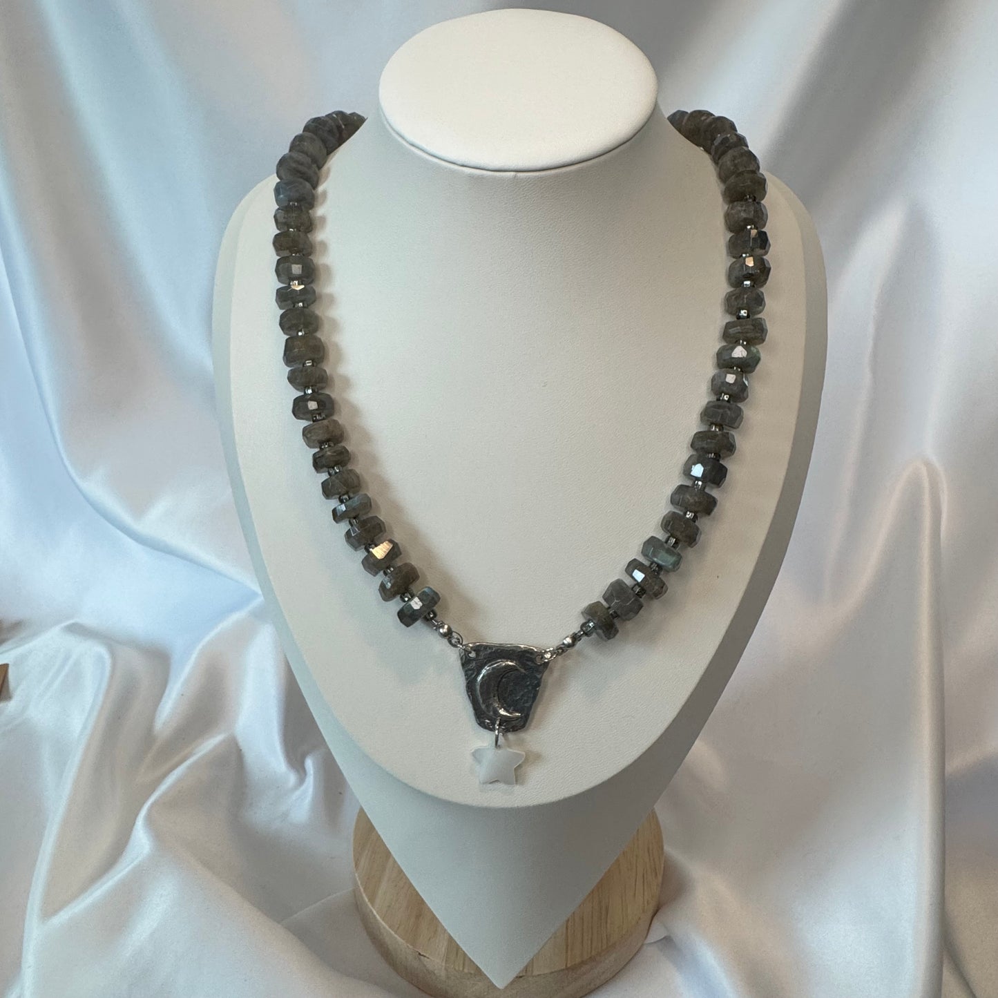 Chunky Labradorite Necklace with a Moon and Star Pendant