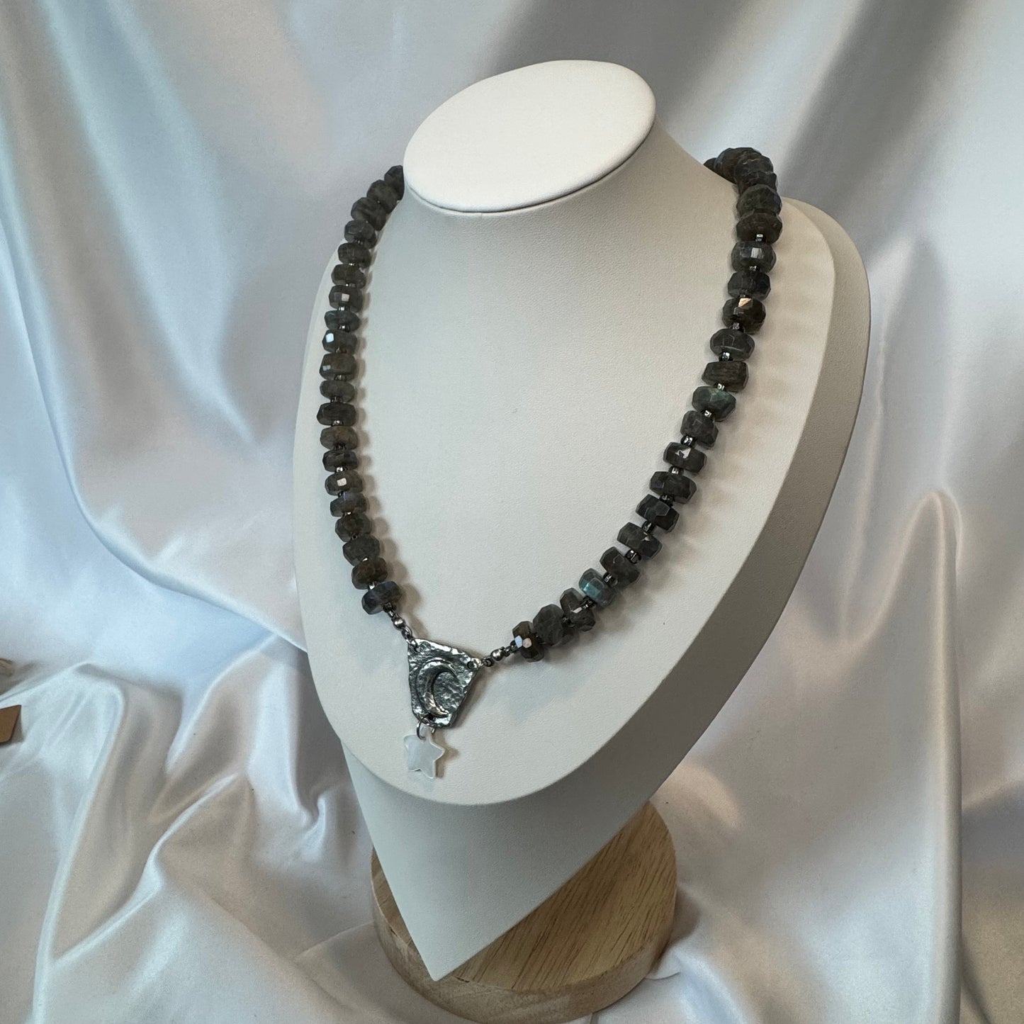 Chunky Labradorite Necklace with a Moon and Star Pendant