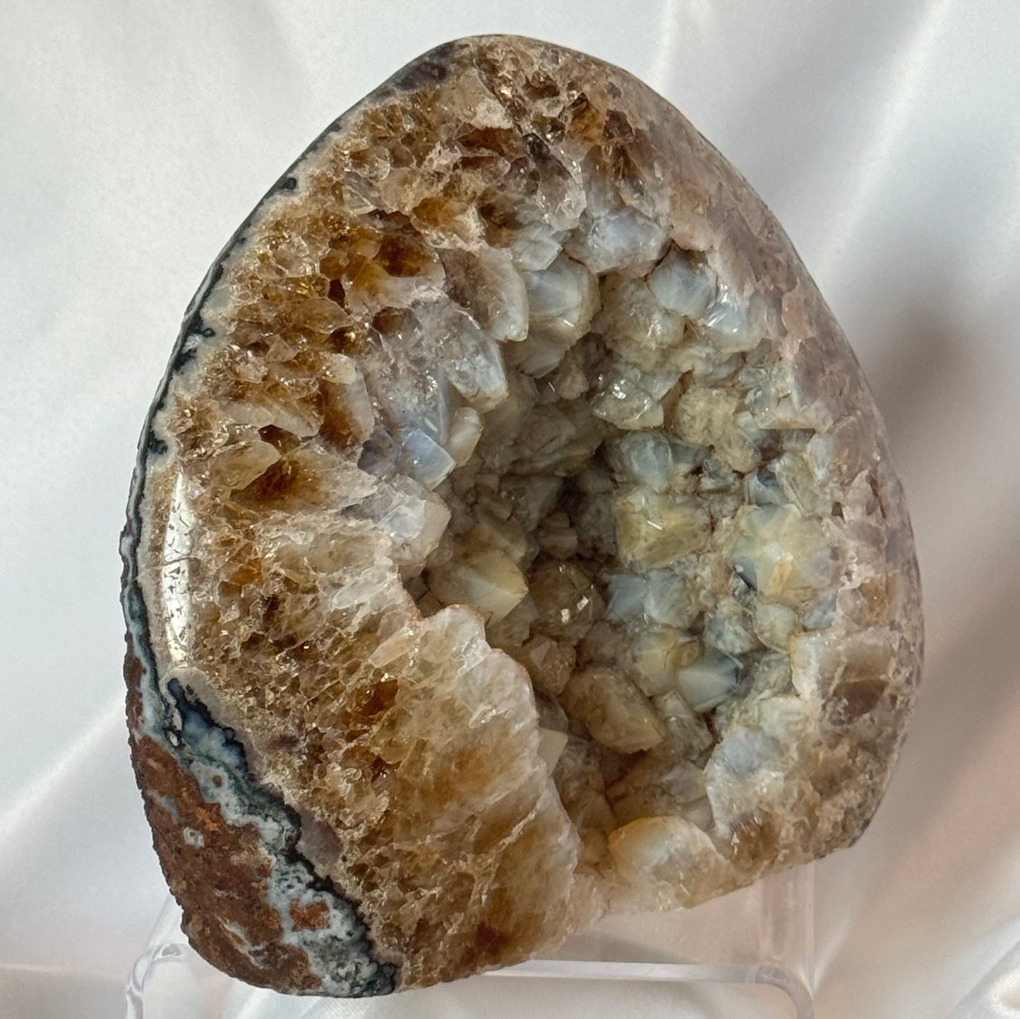 Citrine with Blue Points (Chalcedony) Cut Base | Uraguay