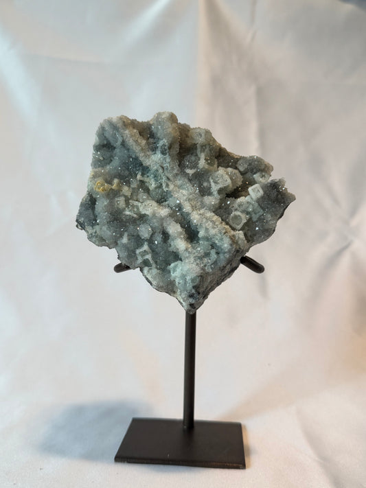 Green Fluorite Specimen with Druzy Quartz