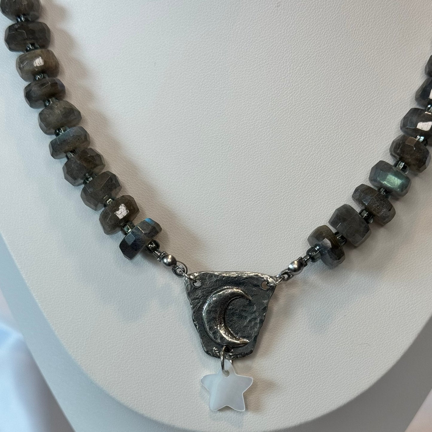Chunky Labradorite Necklace with a Moon and Star Pendant