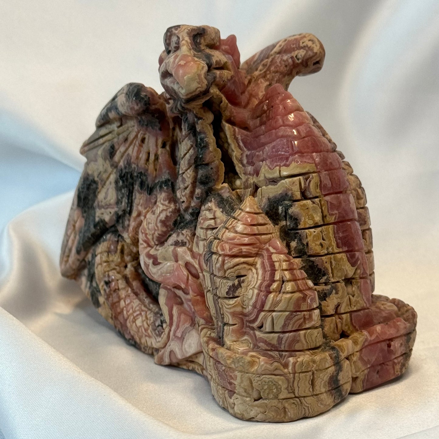 Handcarved Rhodocrosite Dragon and Castle
