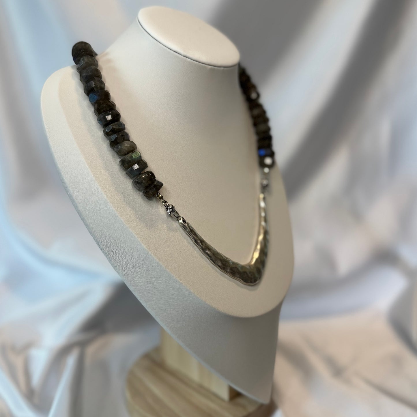 Chunky Labradorite Necklace with a Striking Swooping V