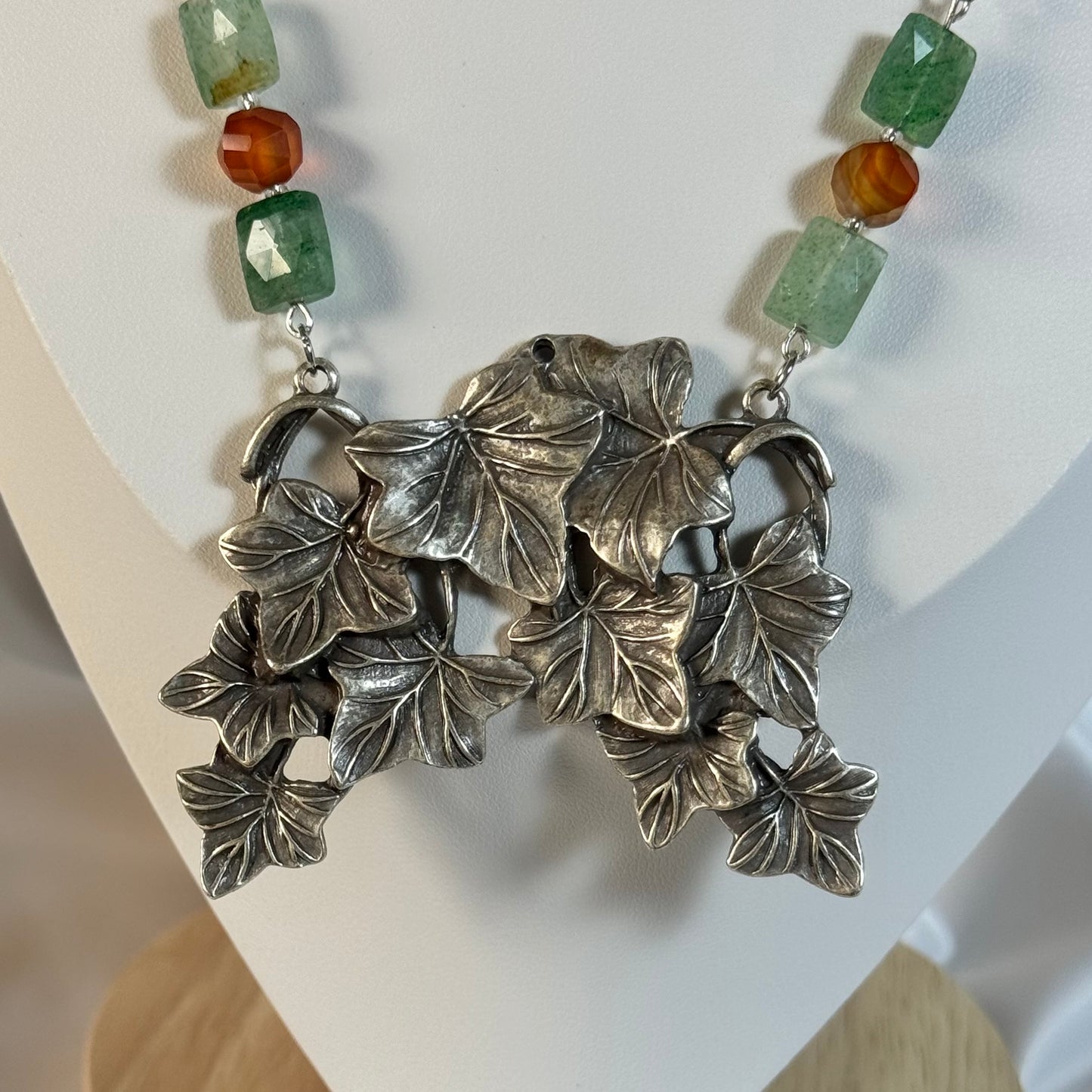 Leaf Cascade - Carnelian and Strawberry Quartz Necklace with a Overlapping Leaf Pendant | Arden Moon Design
