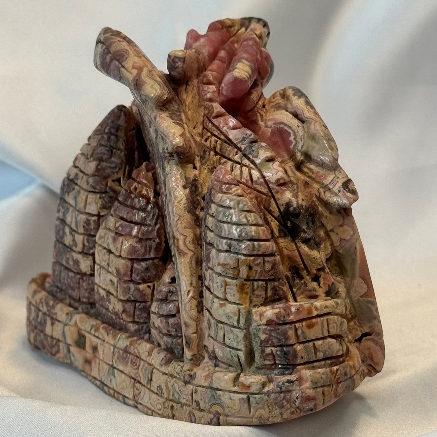 Handcarved Rhodocrosite Dragon and Castle