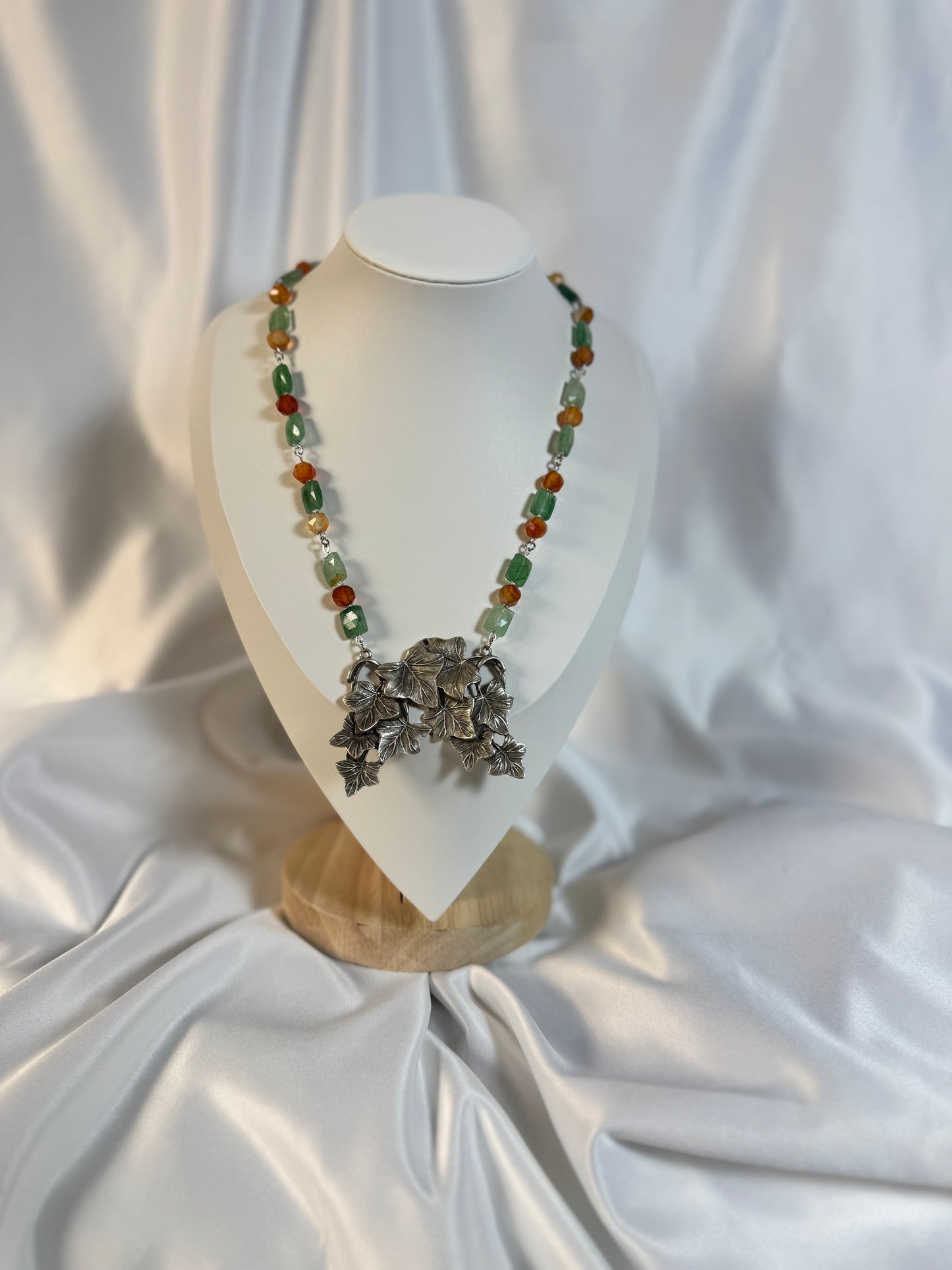 Leaf Cascade - Carnelian and Strawberry Quartz Necklace with a Overlapping Leaf Pendant | Arden Moon Design