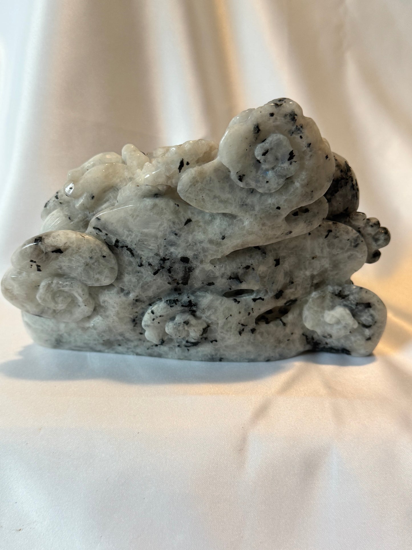 Rainbow Moonstone Hand Carved Dragon With Blue Flash