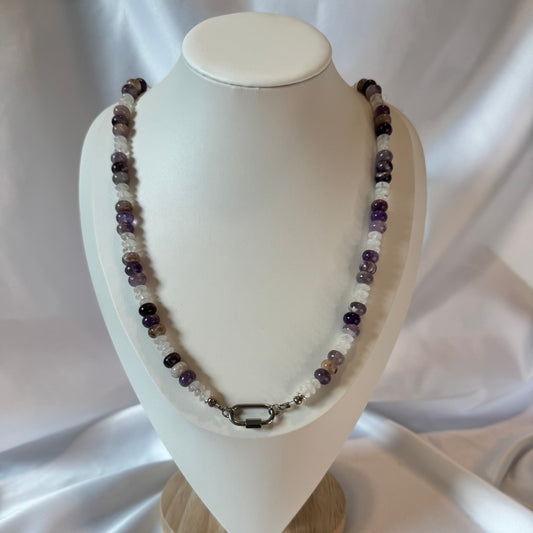 Dog Tooth Amethyst, Rhodocrosite and Clear Quartz Necklace