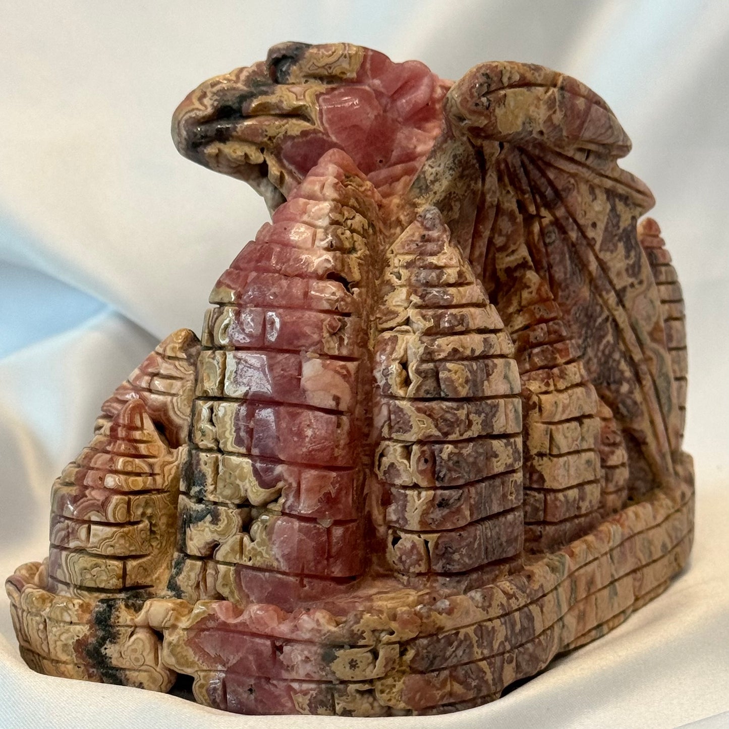 Handcarved Rhodocrosite Dragon and Castle