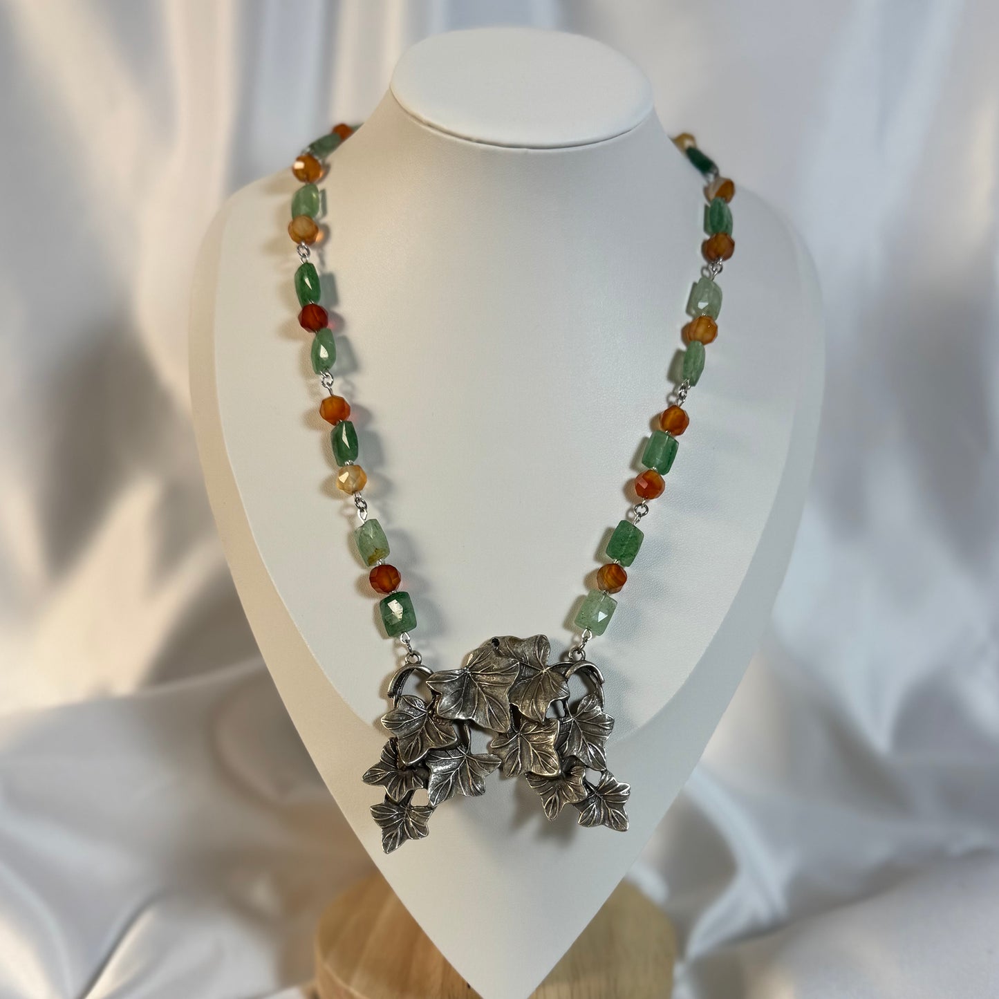 Leaf Cascade - Carnelian and Strawberry Quartz Necklace with a Overlapping Leaf Pendant | Arden Moon Design