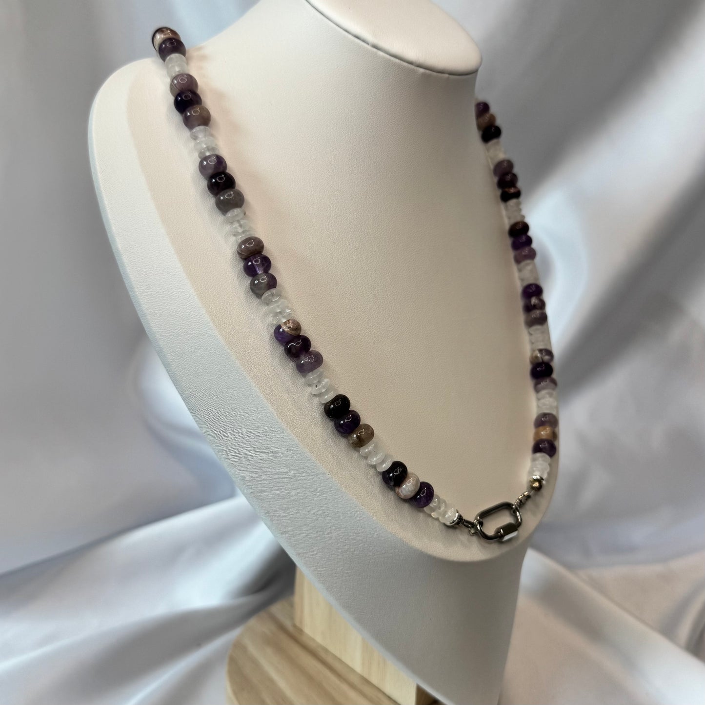 Dog Tooth Amethyst, Rhodocrosite and Clear Quartz Necklace