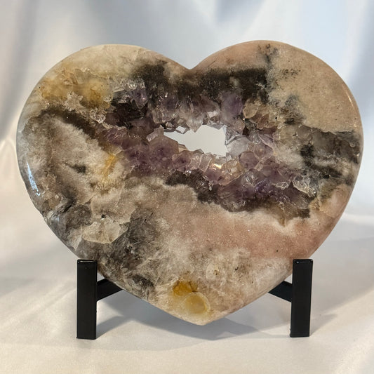 Beautiful Pink Amethyst Heart on a Custom Stand