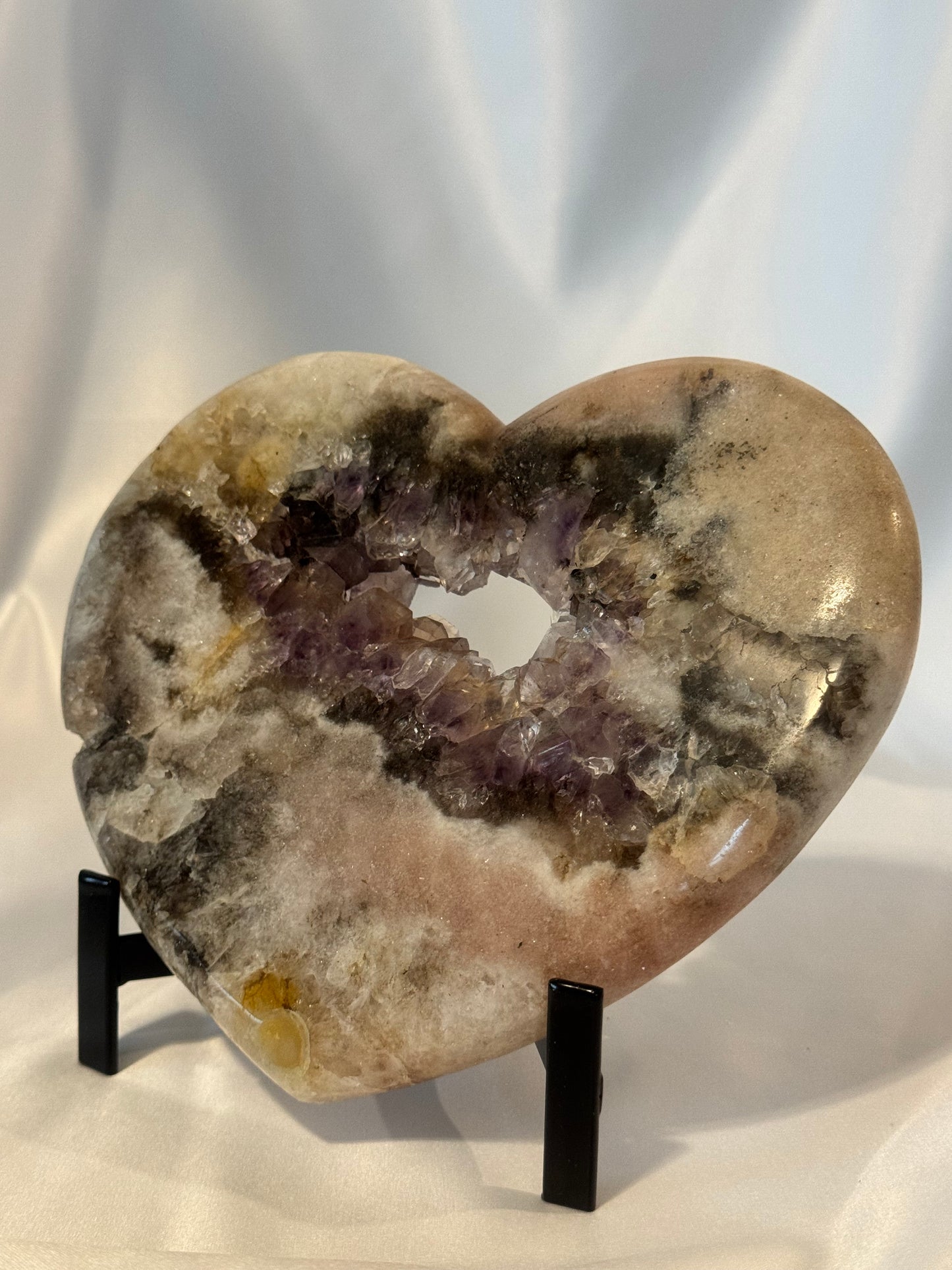 Beautiful Pink Amethyst Heart on a Custom Stand