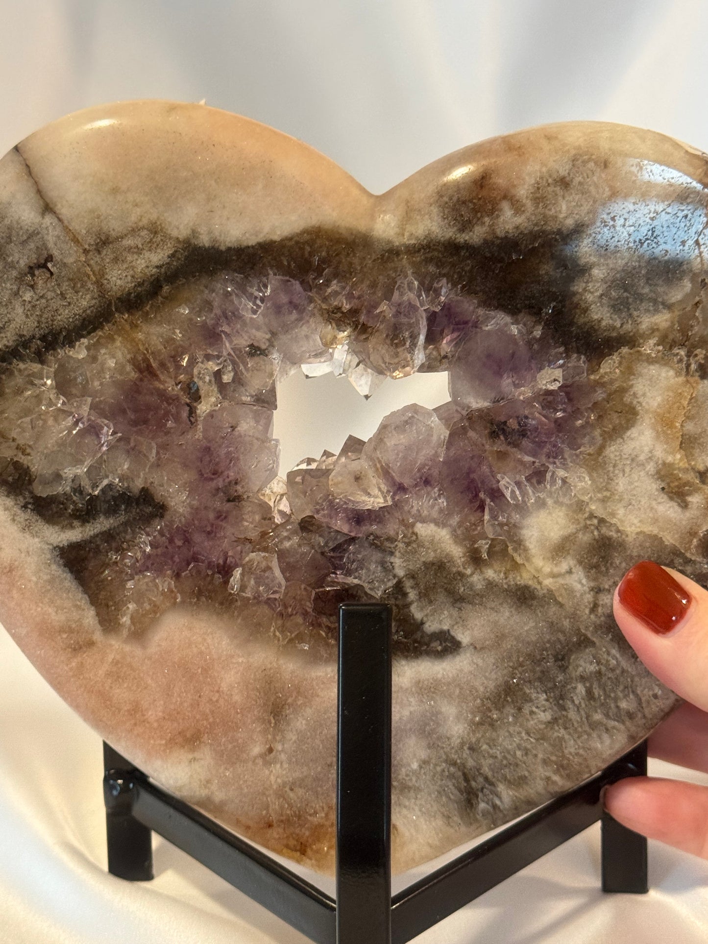 Beautiful Pink Amethyst Heart on a Custom Stand
